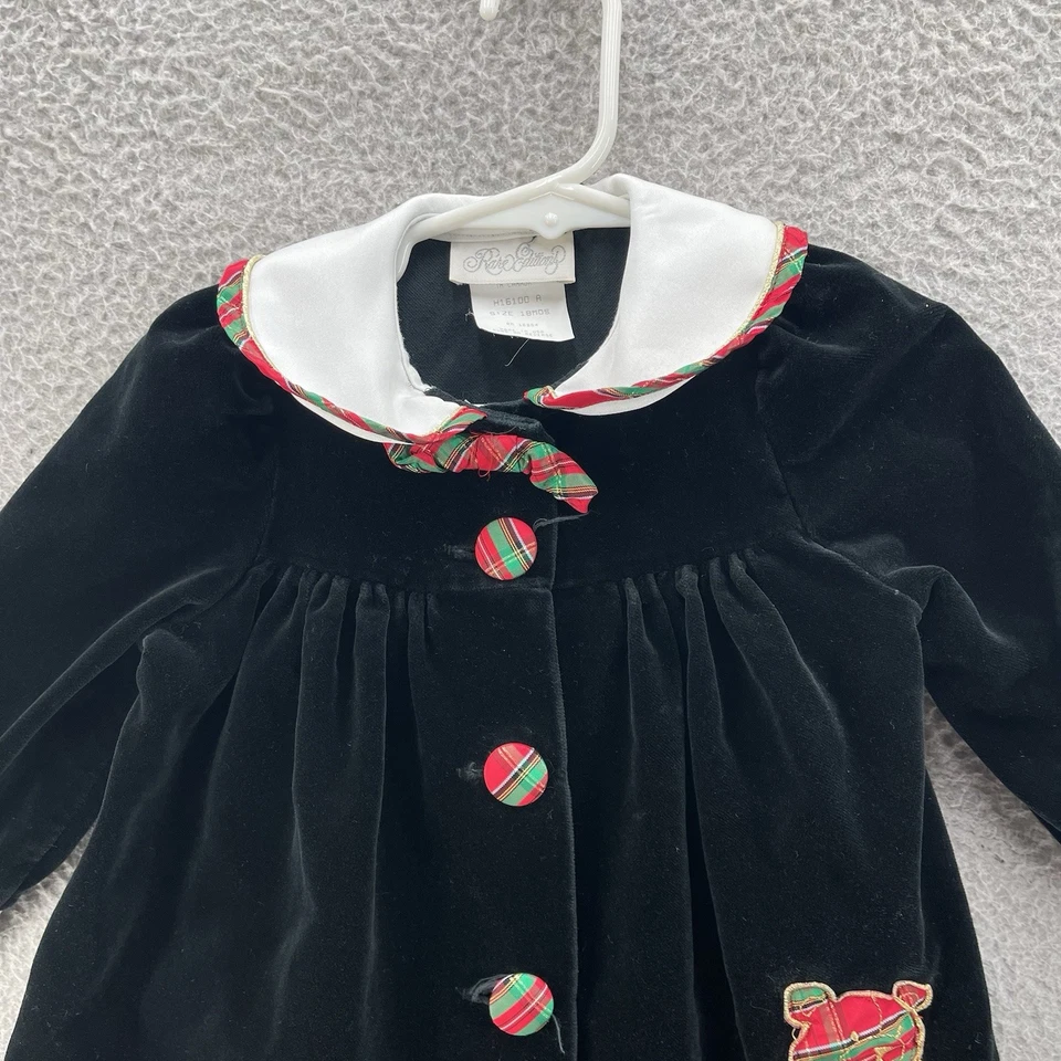 Винтажные редкие издания рождественское платье для девочки 18 месяцев черный бархат на пуговицах - Изображение 3 из 4