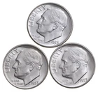 Choice Unc 1953 P+D+S Roosevelt Dime Gem BU Collection Lot Set *9092