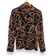 Ming Wang Knit Abstract Print Collared Evening Jacket Cardigan Size Large