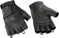 Hugger Fingerless Leather Gloves w/ Padded Palms for Driving Motorcycle Police