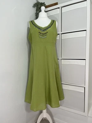 Stunning Per Una Midi Dress Size 18 Beaded Flare Linen/cotton Occasion - Image 1 of 4