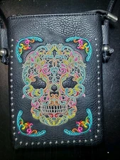 Womens American Bling Crossbody Purse With Embroidered Skull On Front