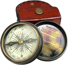 Nautical Pocket Compass 1885, Engraved Robert Frost Poem Navigational Compass