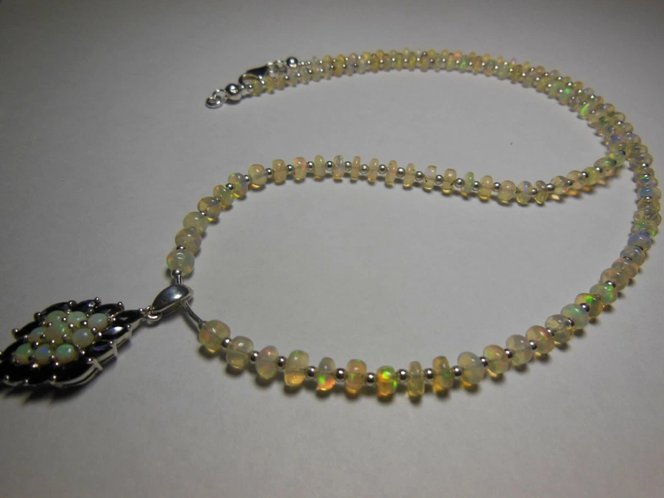 Opal Necklace Handmade Silver White Gold Plated 18+ INCH 50 ct - Image 4 of 4