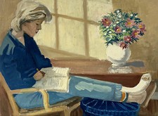 Impressionist Karl Adser Interieur Frau mit Gipsfuss Krankenzimmer