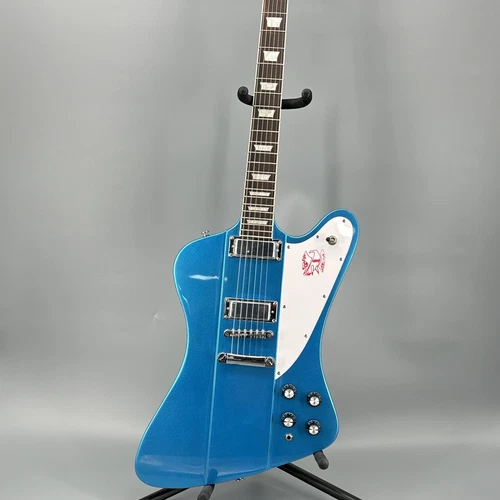 USA Ship Blue Firebird Electric Guitar White Pickguard Fixed Bridge In Stock