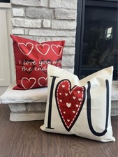 Set of 2 Happy Valentine's Day Red Heart Pillow Covers I Love You More 18"X18"