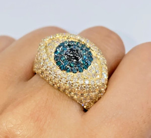 Authentic Round Multi Color Zirconia Men's Evil Eye Stylish Ring Yellow Gold Plated Silver