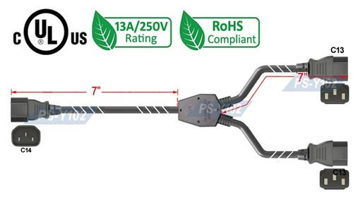 Cable divisor de alimentación Y IEC320 - IEC320 C14 macho enchufe a doble IEC320 C13 - Imagen 5 de 5
