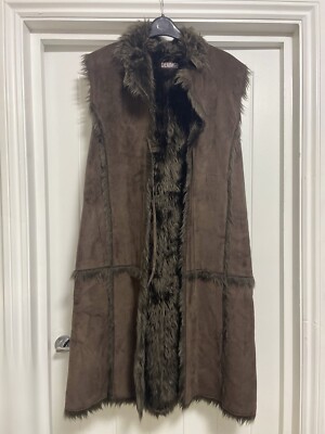 Primark DenimCo brown suede and fur sleeveless longline coat UK