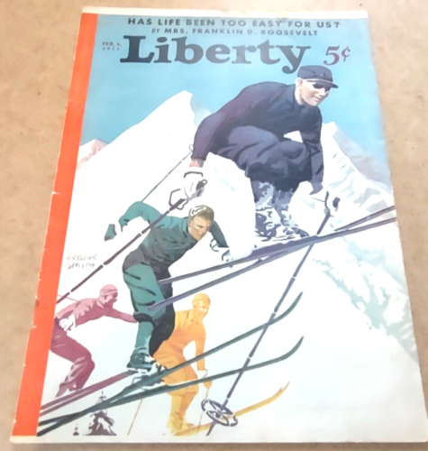 Liberty Magazine vintage février 1933 avec couverture de ski illustration par Arthur Smith - Photo 1 sur 6