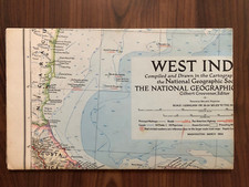 National Geographic Map West Indies March 1954 Vintage