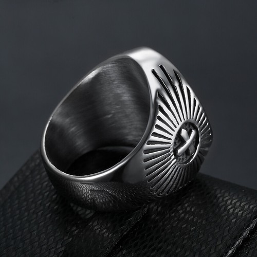 Trendy Mens Vintage Silver Black Jesus Cross Stainless Steel Ring Size 7-13 - Picture 5 of 6