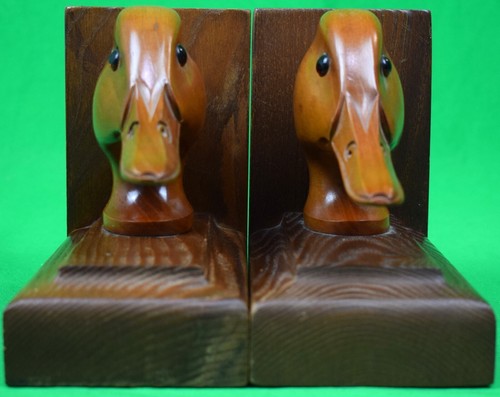 "Pair x Parke-Davis Hand-Crafted Wood Duck Bookends" - Picture 2 of 5