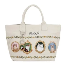 PAUL & JOE ACCESSOIRES Mini Tote Bag PJA-B1192 Canvas Cat key chain Ivory JAPAN