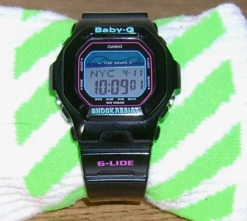 Vintage CASIO BABY-G BLX-5600 G-SHOCK G-LIDE OG Black Wrist Watch TIDE GRAPH Vtg