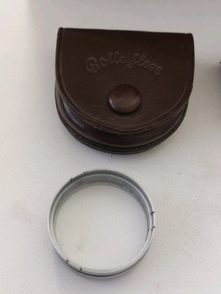 2 x ROLLEIFLEX FILTERS..28mm..In LEATHER POUCHES..plus EMPTY ROLLEIFLEX 6x6 BOX  - Image 2 of 4