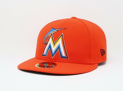New Era 5950 Men Women Cap Florida Miami Marlins Orange Low Profile Fitted Hat