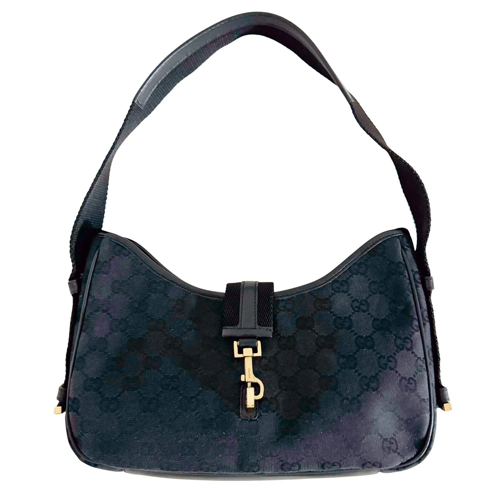 Sac bandoulière GUCCI Jackie noir GG toile ceinture sangle