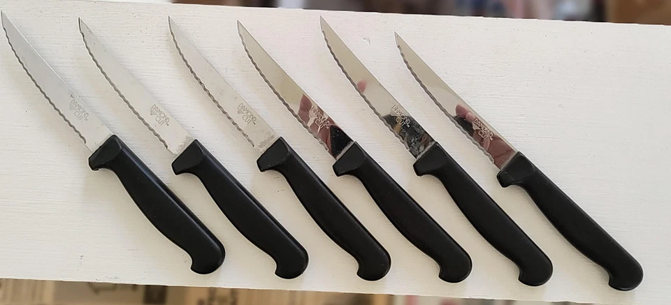 Cuchillos para carne 6 piezas corte diamante afilado dentado acero inoxidable mangos negros mate Foto 3 de 4