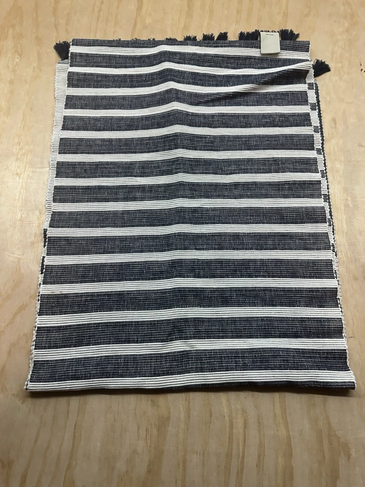 Pottery Barn Blue Striped Table Runner 20 X 108" Ribbed Fringes India Cotton - Image 4 of 4