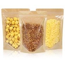 100 PCS Resealable Bags, Stand Up Kraft Bags with Window Clear Front Pouches,...