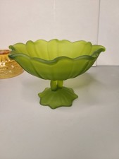  Westmoreland WG Lotus Stemmed Candy Dish Compote Doric Satin Green Glass