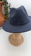 Navy Wide Brim Fedora Hat Size 57 Medium Polyester Classic Minimalist Style