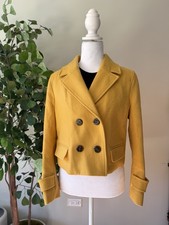 Yellow Double Breasted Short Pea Coat Jacket with Collared Neck and Pockets