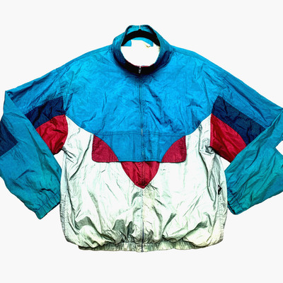 Gitano Jacket Mens Large Blue Color Block Nylon Full Zip Windbreaker 90s