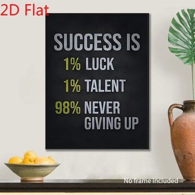 Success Never Giving Up Quote Canvas Art, Bold Dark Entrepreneur Office Decor