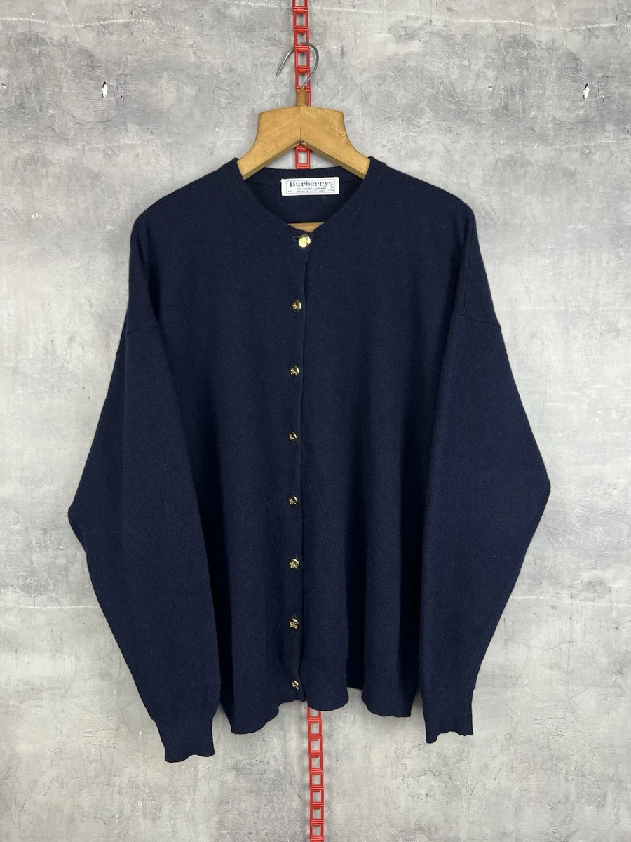 Burberry's 90s vintage 襟付きカーディガン ネイビー Vintage Burberrys Pure Wool Stripe Cardigan Sweater Made In