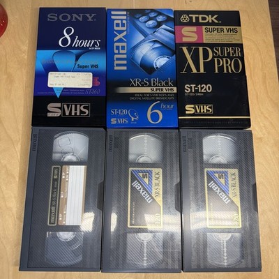 LOT (6) Sony Maxell TDK S-VHS 120 Blank Video Cassettes - 3 Sealed, 3 Open LN