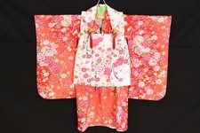 Japanese Kimono Shichi-Go-San Girl 3 Year Old Hifu Vest Floral Red White Set