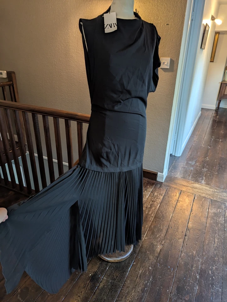 Zara Black Asymmetric Pleated Layered Maxi Dress Ltd Edition BNWT S 8791/417 - Image 2 of 4