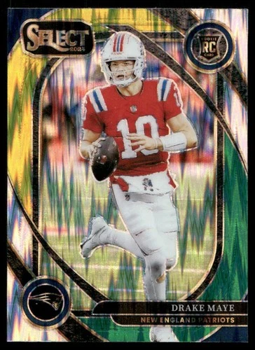 E038 - 2024 Select - Club Level Drake Maye #218 Green & Yellow Shock Prizm (RC)