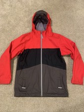 The North Face Hooded Rain Jacket Boys Sz L 14/16 Red Gray Black Shell Only