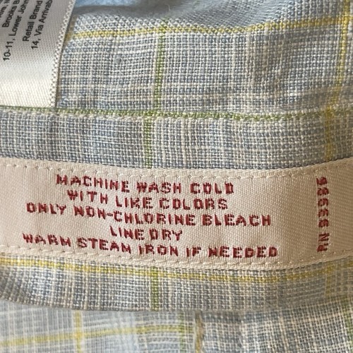 Brooks Brothers 100% Linen Shirt Mens Size Large Button Up Short Sleeve Plaid - Picture 8 of 8