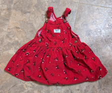 Osh Kosh B  Gosh 4T Red Corduroy Floral Bib Dress Overall Floral Skirt Vestbak