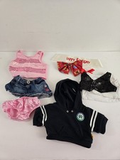 7 Build A Bear Girl Clothes Outfits Shirts Denim Skirt Birthday Sash Panties Lot