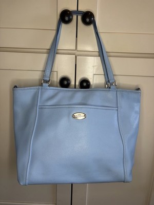 Authentic Coach Blue Leather Crossgrain Zip Top Tote Work School Laptop Bag