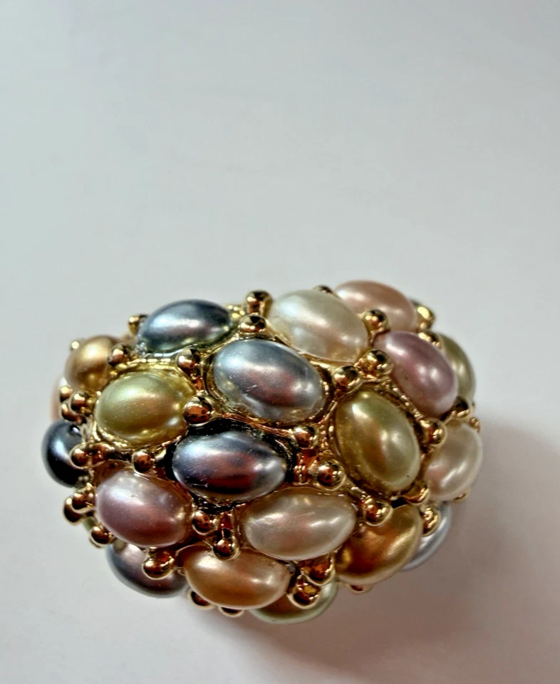 Anillo KJL Cóctel Cúpula Multicolor Pastel Perla Simulada Cóctel Talla 8 Foto 3 de 4