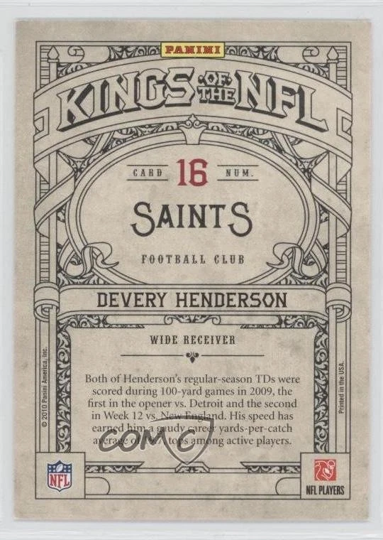 2010 Panini Crown Royale Kings of the NFL Devery Henderson #16 - Image 2 of 2