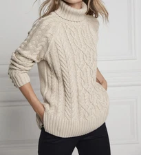 Holland Cooper Womens Oatmeal Greenwich Chunky Cable Knitwear Jumper Size XS