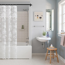 White Floral Lace Stall Shower Curtain with Valance 36X72 Inch 1 Panel  Reinfor