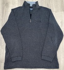 Chaps Vintage 1/4 Zip Black  Gray Striped Long Sleeve Sweater Men's Size Medium