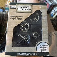 Premier Finds Metal Brain Drains 4-Piece Puzzle Set Boggling Fun Puzzles NEW!