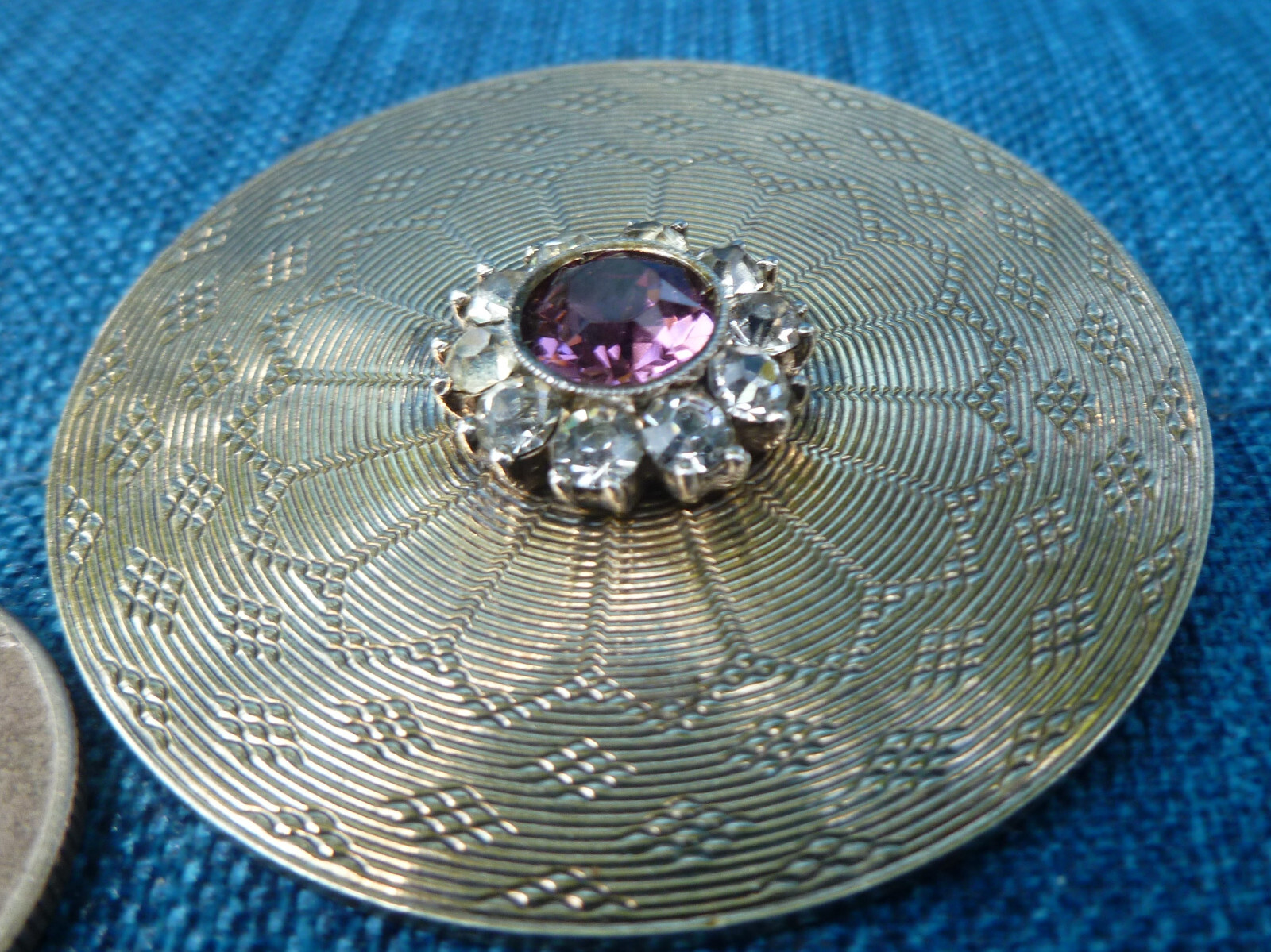 Large Engine Turned Sterling Silver Amethyst Clea… - image 2