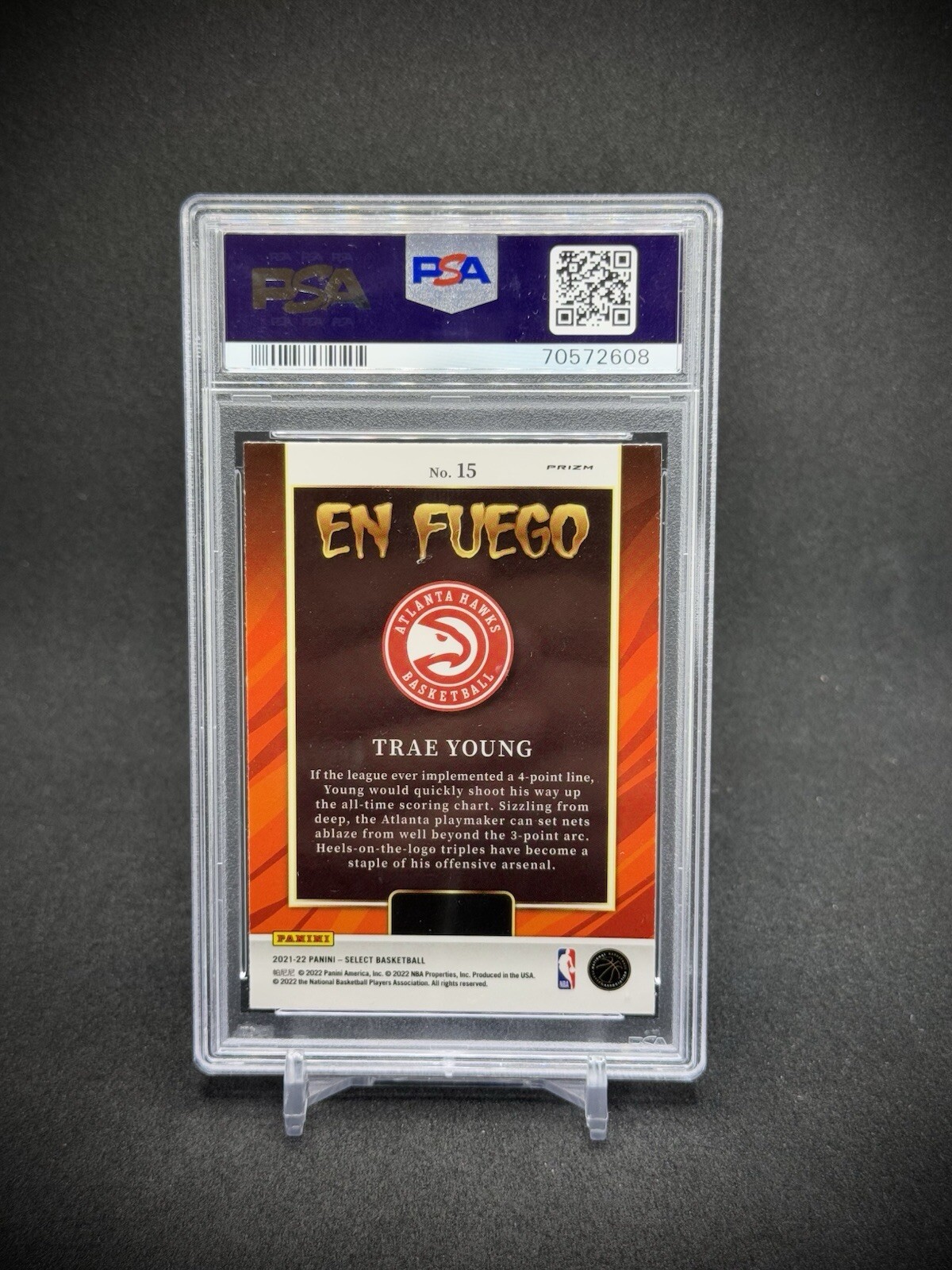 Trae Young2021-22 Panini Select En Fuego Case Hit Silver Prizm PSA 10 view 2