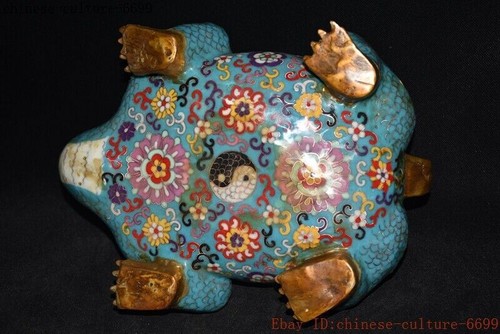 14'' bronze Cloisonne Gilt loong dragon turtle turtle incense burner censer - Picture 9 of 9